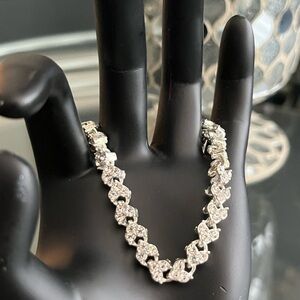 NWOT Cubic Zirconia Silver Heart Linked Bracelet